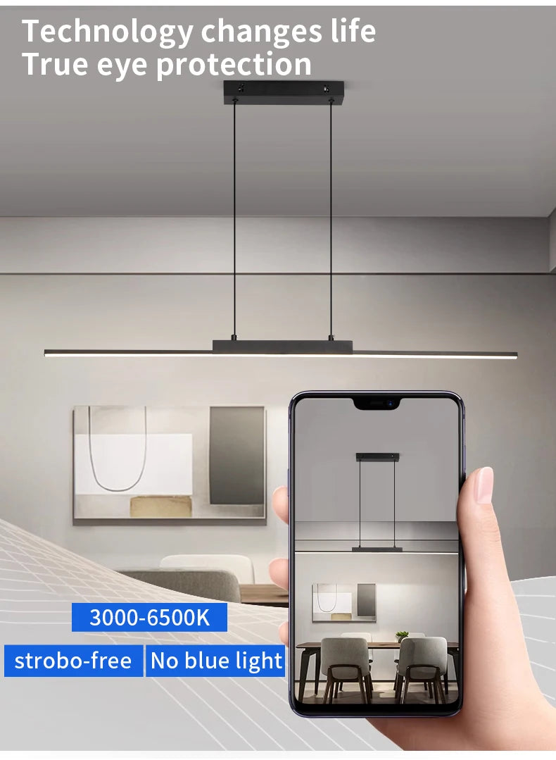 Lustre Salon Design Moderne Long — Salle à Manger et Cuisine — Minimaliste