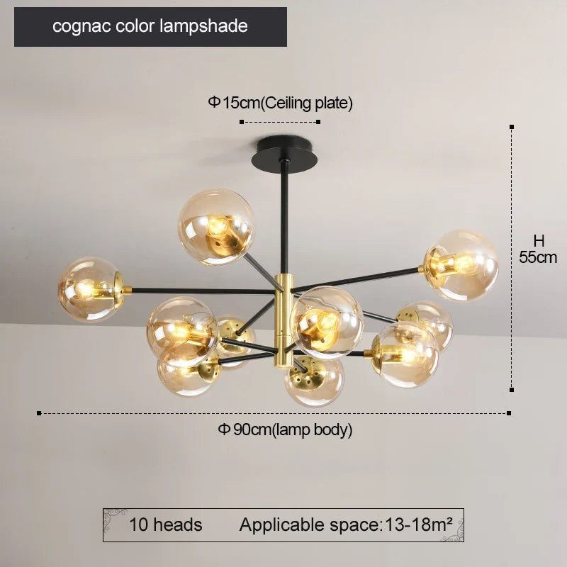 Lustre Boule Verre Design — Gris Fumé 5 ampoules