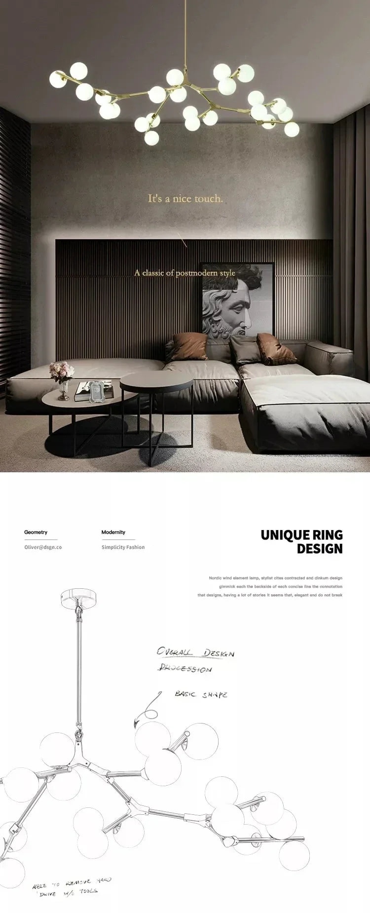 Lustre Boule Design — Noir 24 ampoules