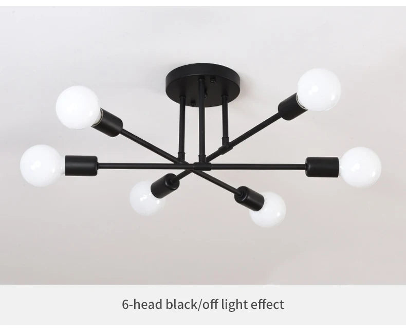 Lustre Industriel Design — Fer Forgé 6 Têtes — Salon et Salle à Manger LED