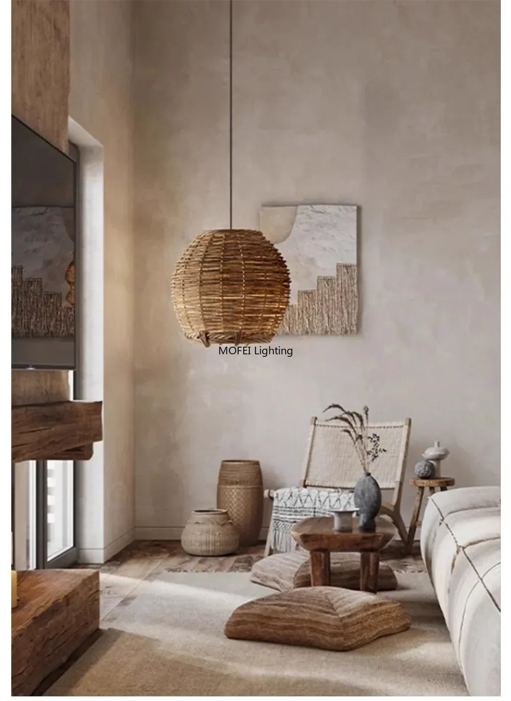 Suspension Rotin Wabi Sabi Minimaliste - Lustre Moderne 40/50/60cm