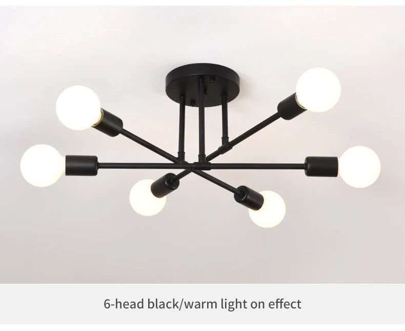 Lustre Industriel Design — Fer Forgé 6 Têtes — Salon et Salle à Manger LED