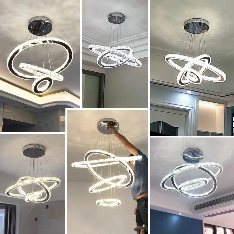 Lustre Cristal Moderne — 4 anneaux 30 50 70 90cm