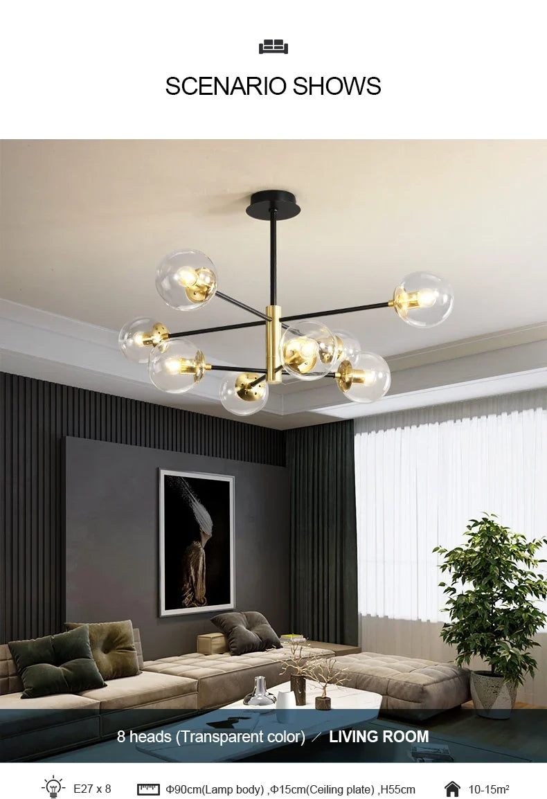 Lustre Boule Verre Design — Gris Fumé 5 ampoules