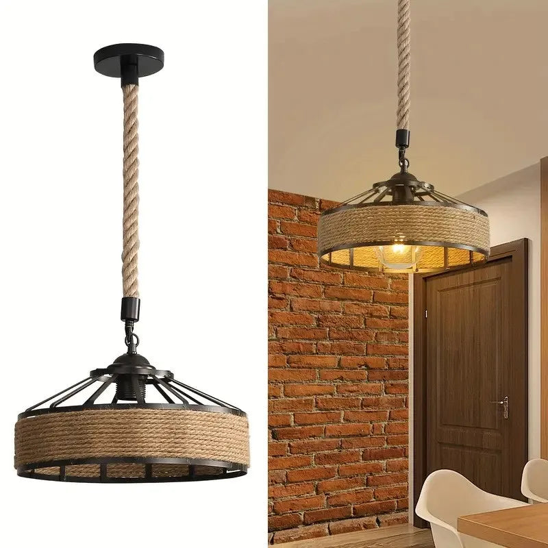 Suspension Chanvre Corde Design Industriel — Vintage Rétro — Salle à Manger