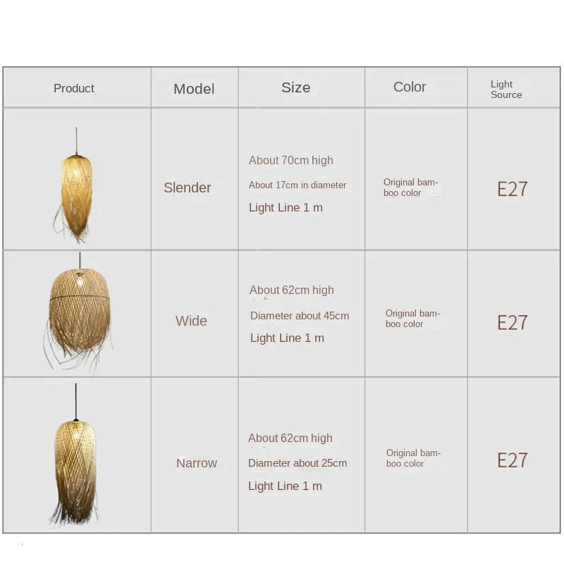 Lustre Bambou Créatif Chinois avec LED | Suspension Design Style A & D | Luminaire Naturel
