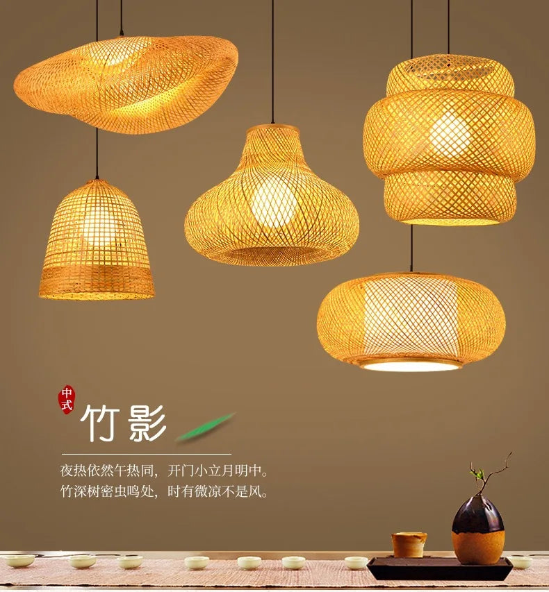 Suspension Bambou Osier Rotin - Lustre Plafond Moderne LED