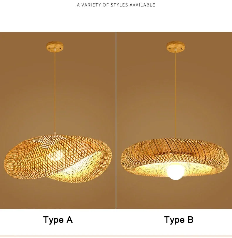 Suspension Bambou Tressée à la Main | Lustre Rotin Naturel 40/50/60/80/100cm | Luminaire Boho