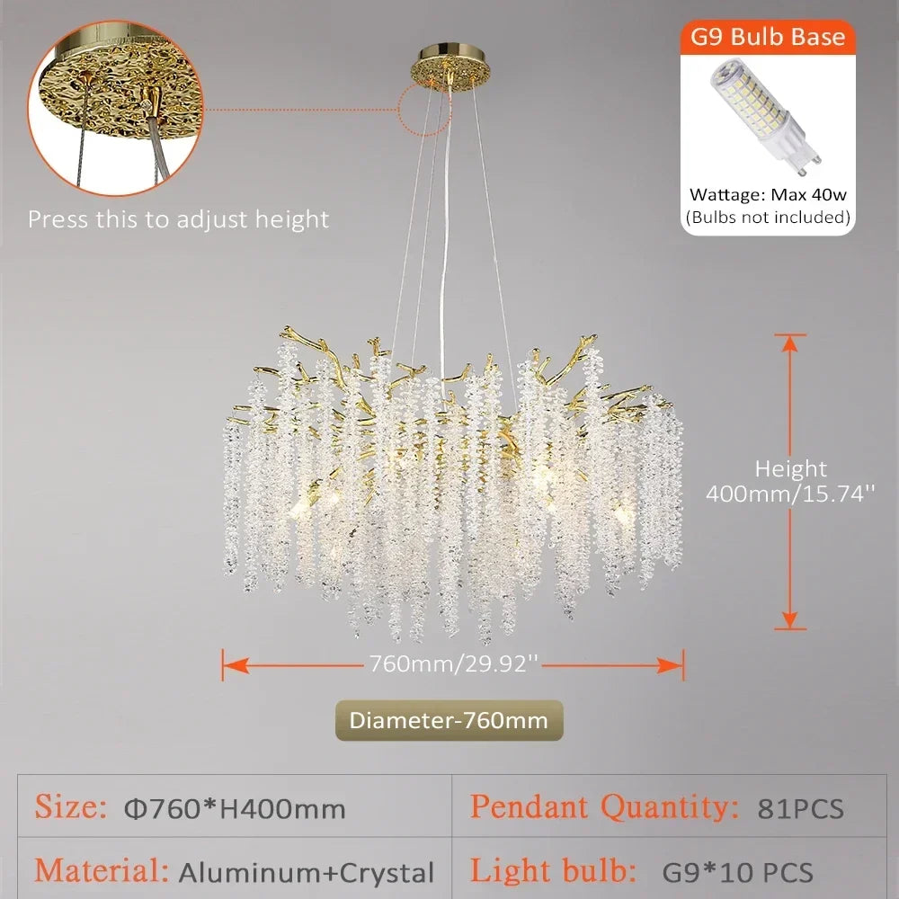 Lustre Cristal Ancien — Métal — Rond 46cm