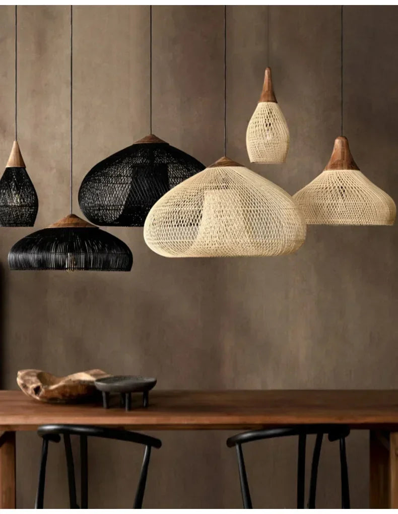 Suspension Rotin Wabi Sabi 40/50/60cm - Lustre LED Style Japonais