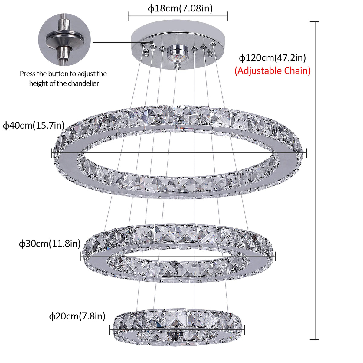 Lustre Cristal Français Luxe - Suspension Dorée Chromée 40cm LED