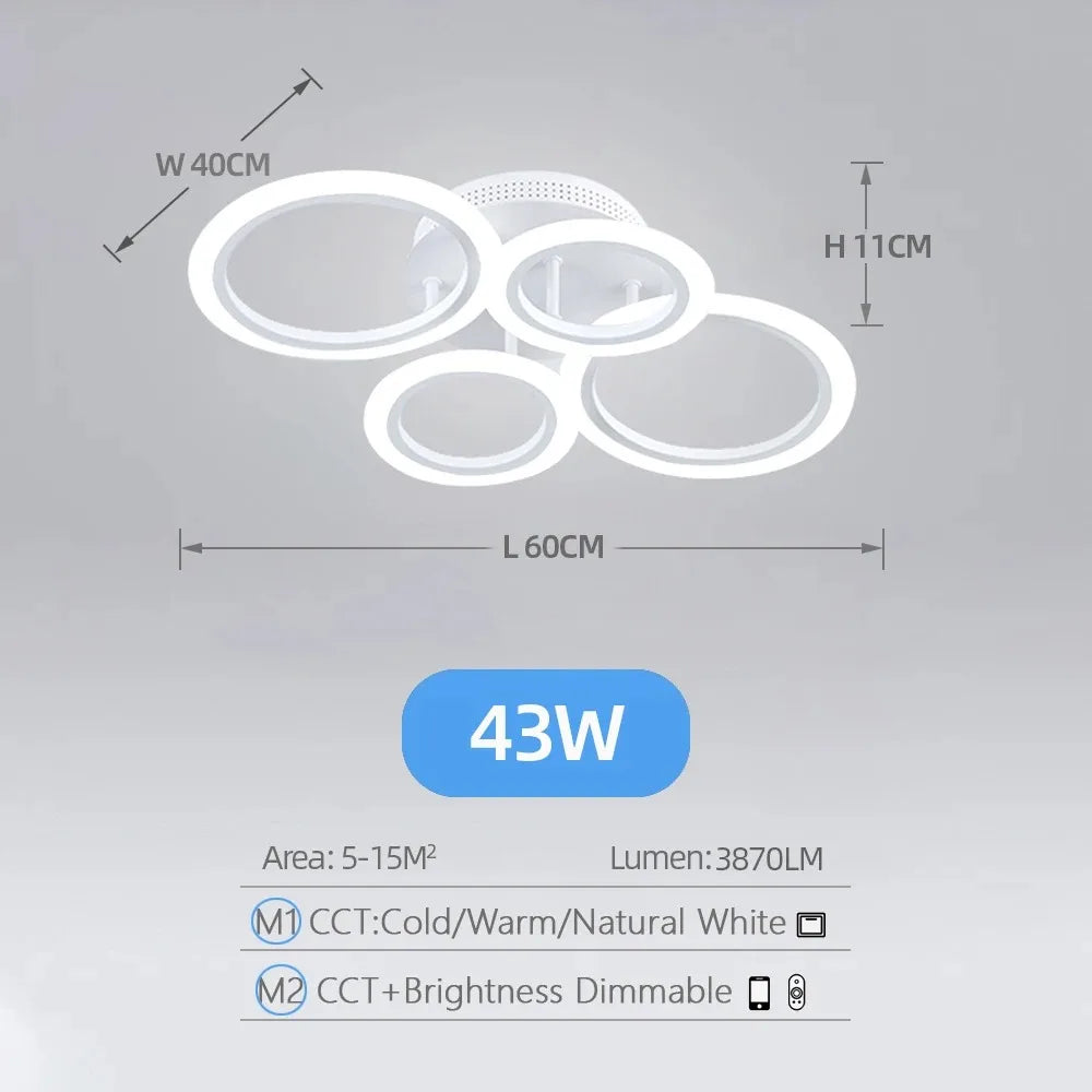 Lustre Anneau LED Design Contemporain — Flush Mount Salon — Chambre et Cuisine