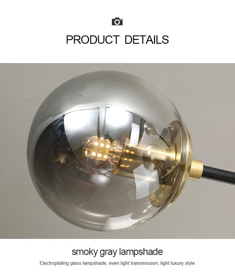 Lustre Boule Verre Design — Gris Fumé 5 ampoules