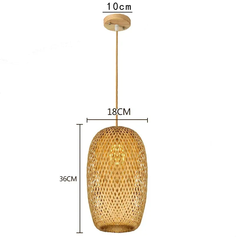 Suspension Osier Rotin Fait Main - Lustre Bohème Naturel LED