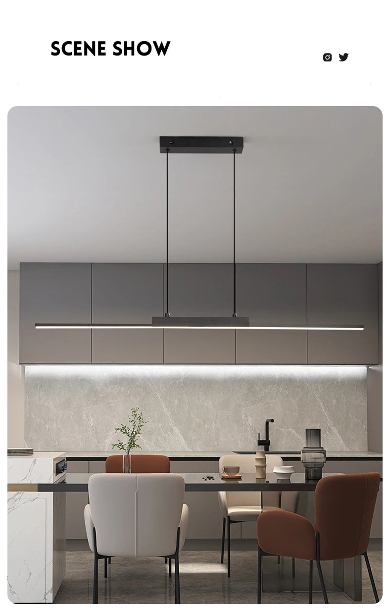Lustre Salon Design Moderne Long — Salle à Manger et Cuisine — Minimaliste