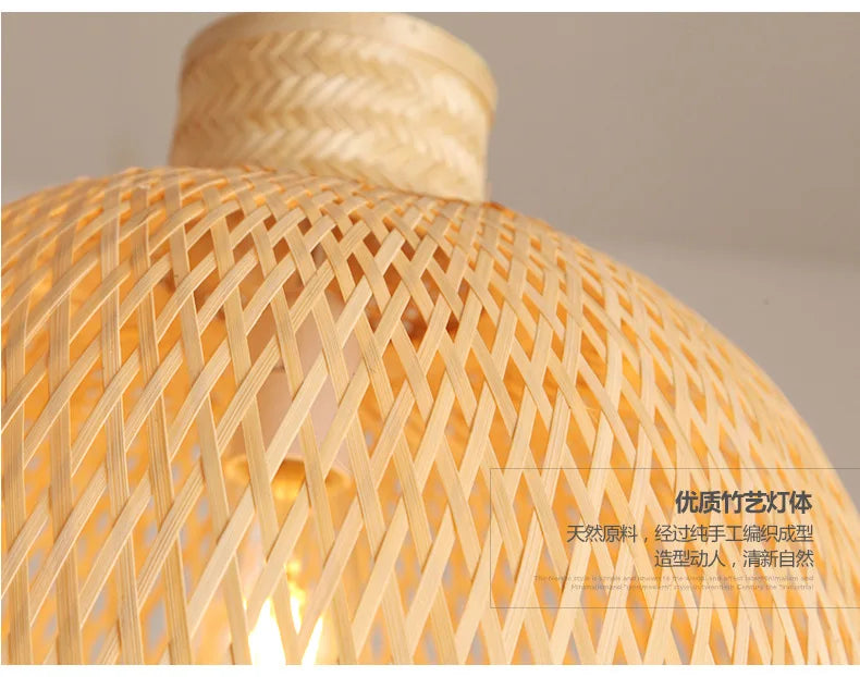 Suspension Bambou Osier Rotin - Lustre Plafond Moderne LED