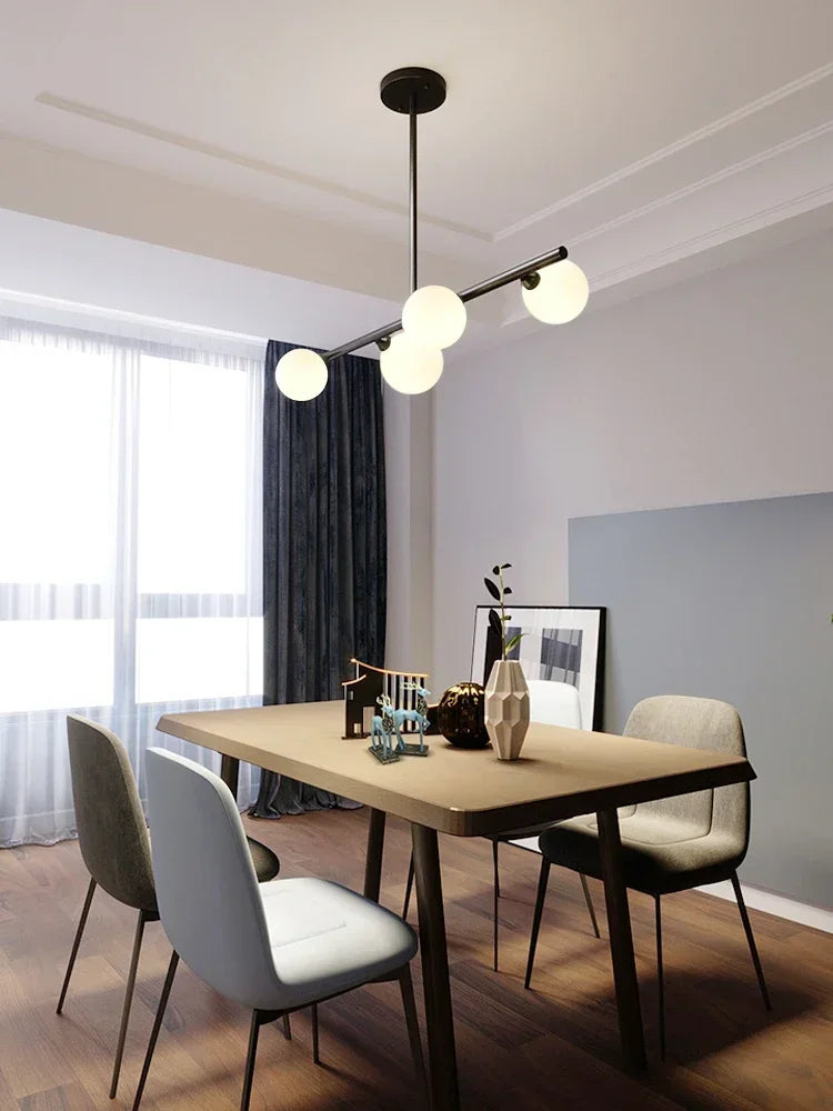 Lustre Blanc Moderne — Verre — 6 G Blanc Laiteux ball