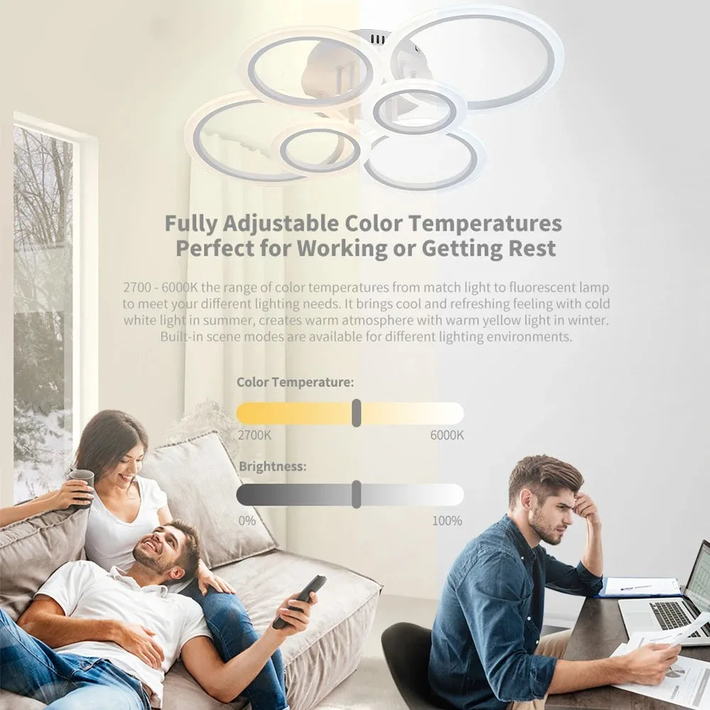 Lustre Anneau LED Design Contemporain — Flush Mount Salon — Chambre et Cuisine