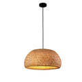 Suspension Bambou Tricotée Main 26cm - Lustre Artisanal Naturel LED