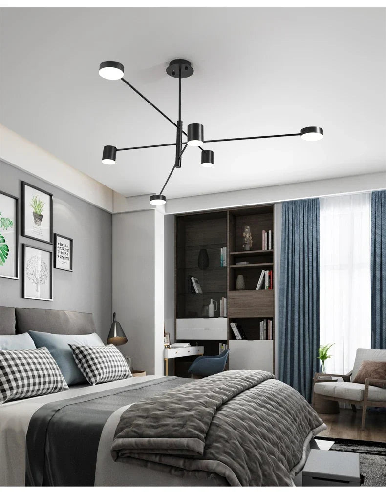 Lustre Chambre Ado — Noir — Doré 10 ampoules 140cm