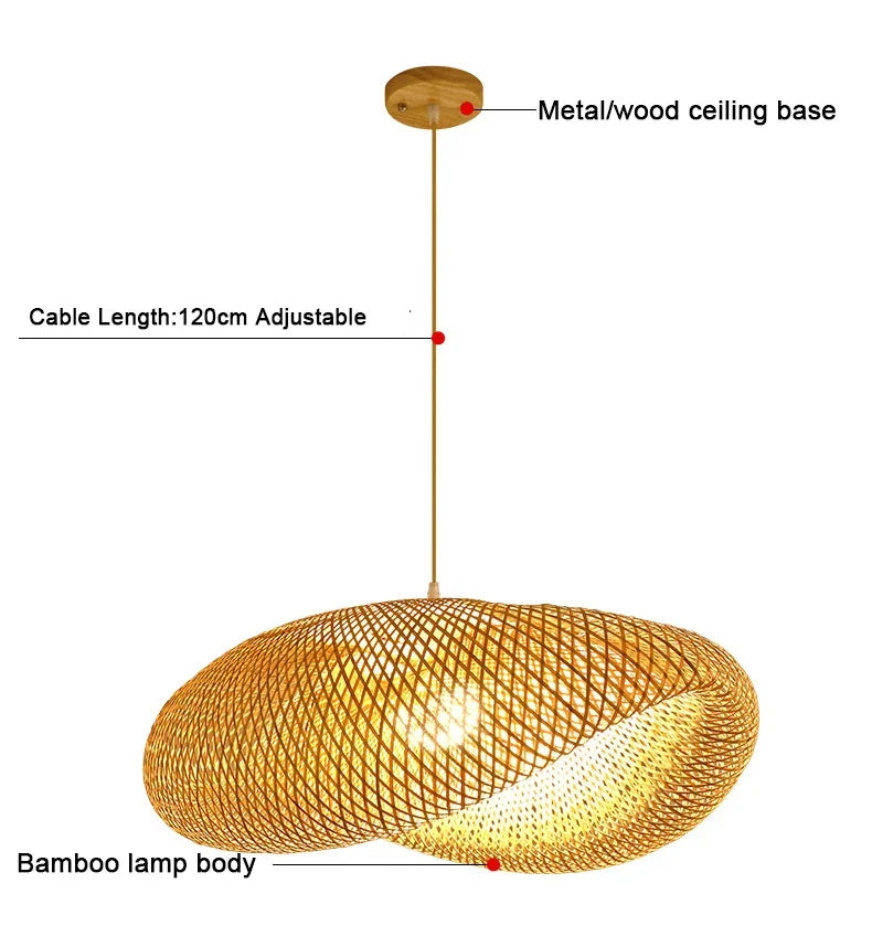 Suspension Bambou Tressée à la Main | Lustre Rotin Naturel 40/50/60/80/100cm | Luminaire Boho