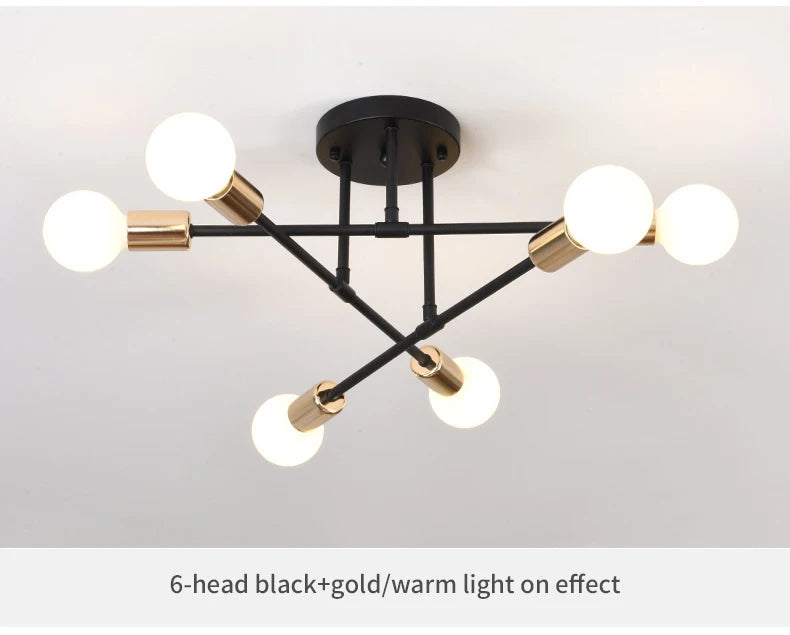 Lustre Industriel Design — Fer Forgé 6 Têtes — Salon et Salle à Manger LED