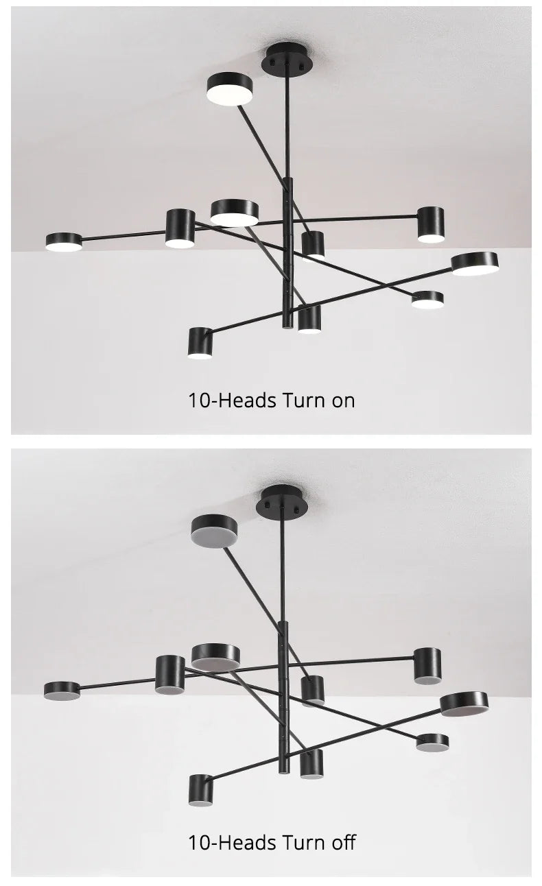 Lustre Chambre Ado — Noir — Doré M 8 ampoules 140cm