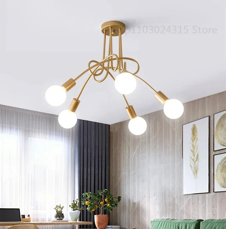 Lustre Chambre Adulte Doré — LED — Noir 5 ampoules