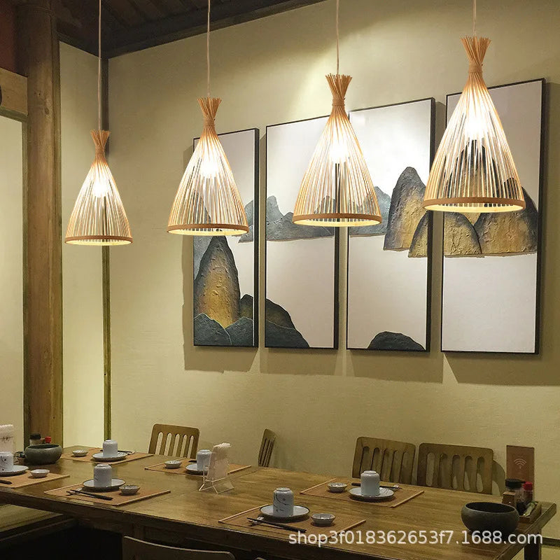 Suspension Bambou Osier Rotin - Lustre Plafond Moderne LED