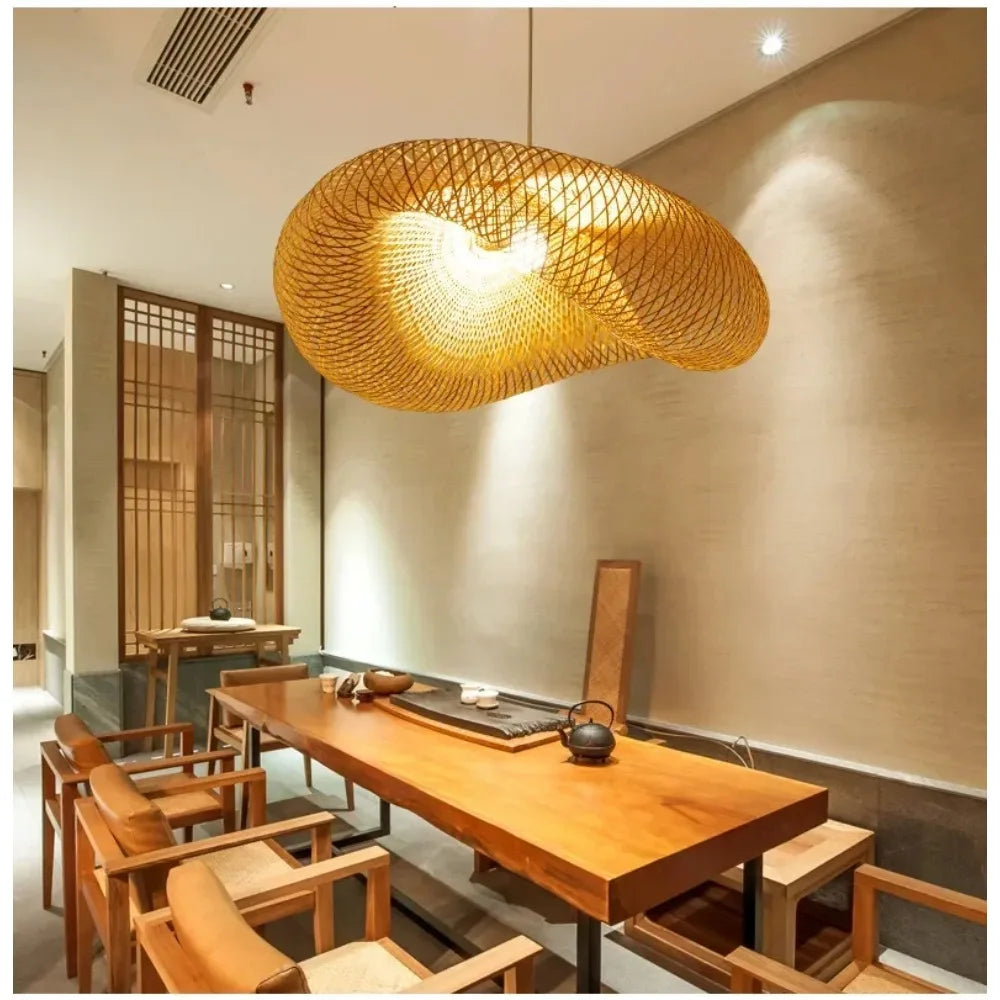Lustre Bambou Tressé Artisanal LED — Design Vintage Naturel — 40 à 80cm