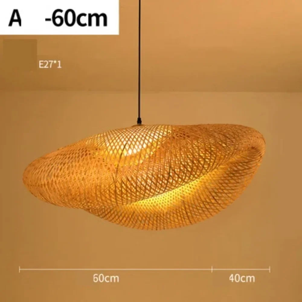Lustre Rotin Tressé Main Vintage 40/60/80cm - Suspension Rustique LED