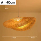 Lustre Rotin Tressé Main Vintage 40/60/80cm - Suspension Rustique LED