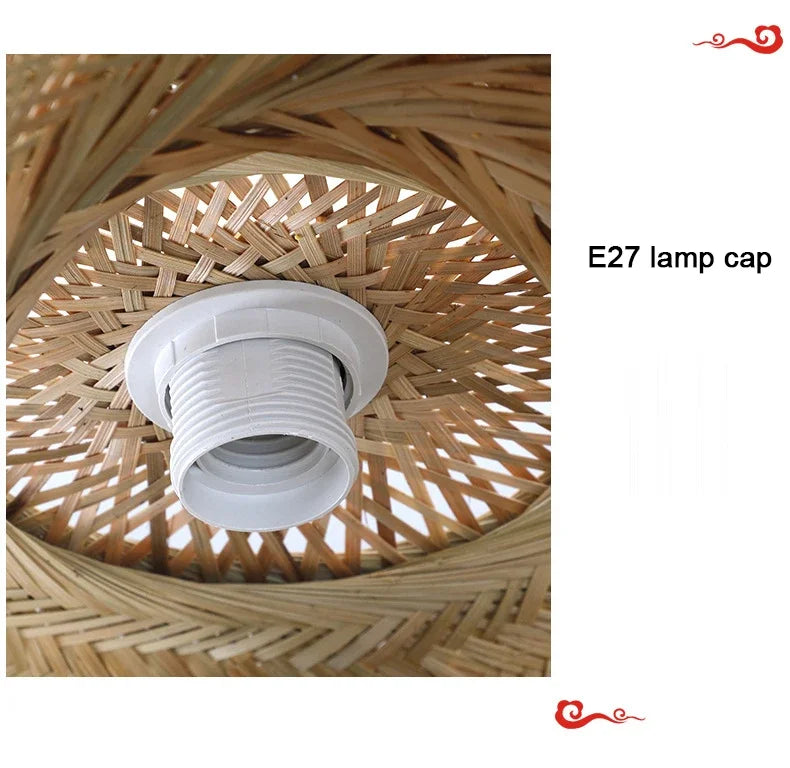 Suspension Bambou Tissé Main Rotin Naturel - Lustre LED 40 à 100cm