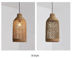Suspension Bambou Rotin Rétro Japonais - Lustre Artisanal Tressé LED