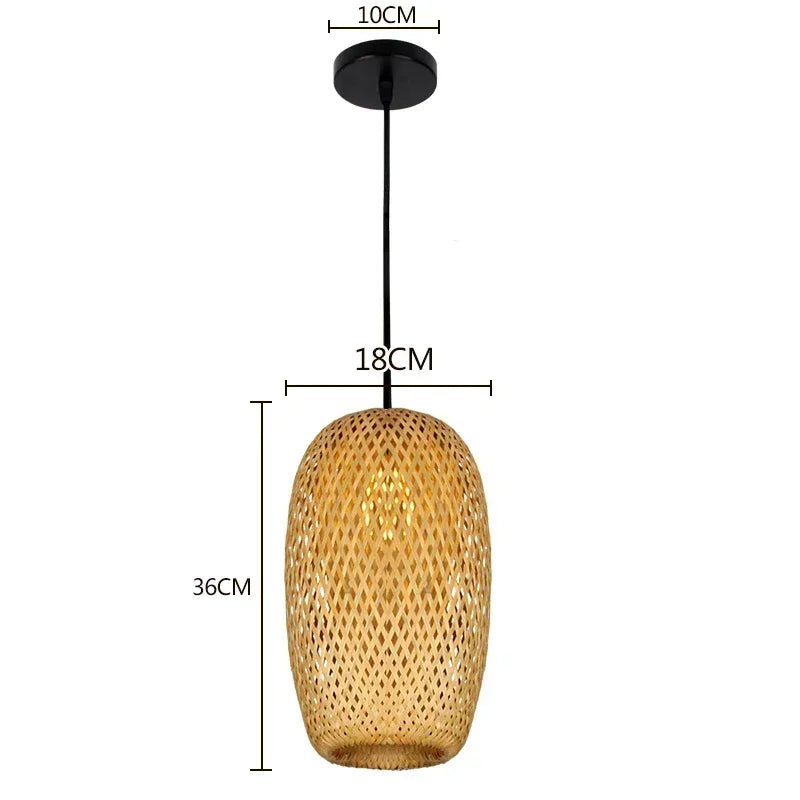 Suspension Osier Rotin Fait Main - Lustre Bohème Naturel LED