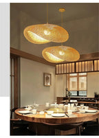 Suspension Bambou Tissé Main Rotin Naturel - Lustre LED 40 à 100cm