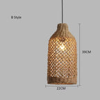 Suspension Bambou Rotin Rétro Japonais - Lustre Artisanal Tressé LED