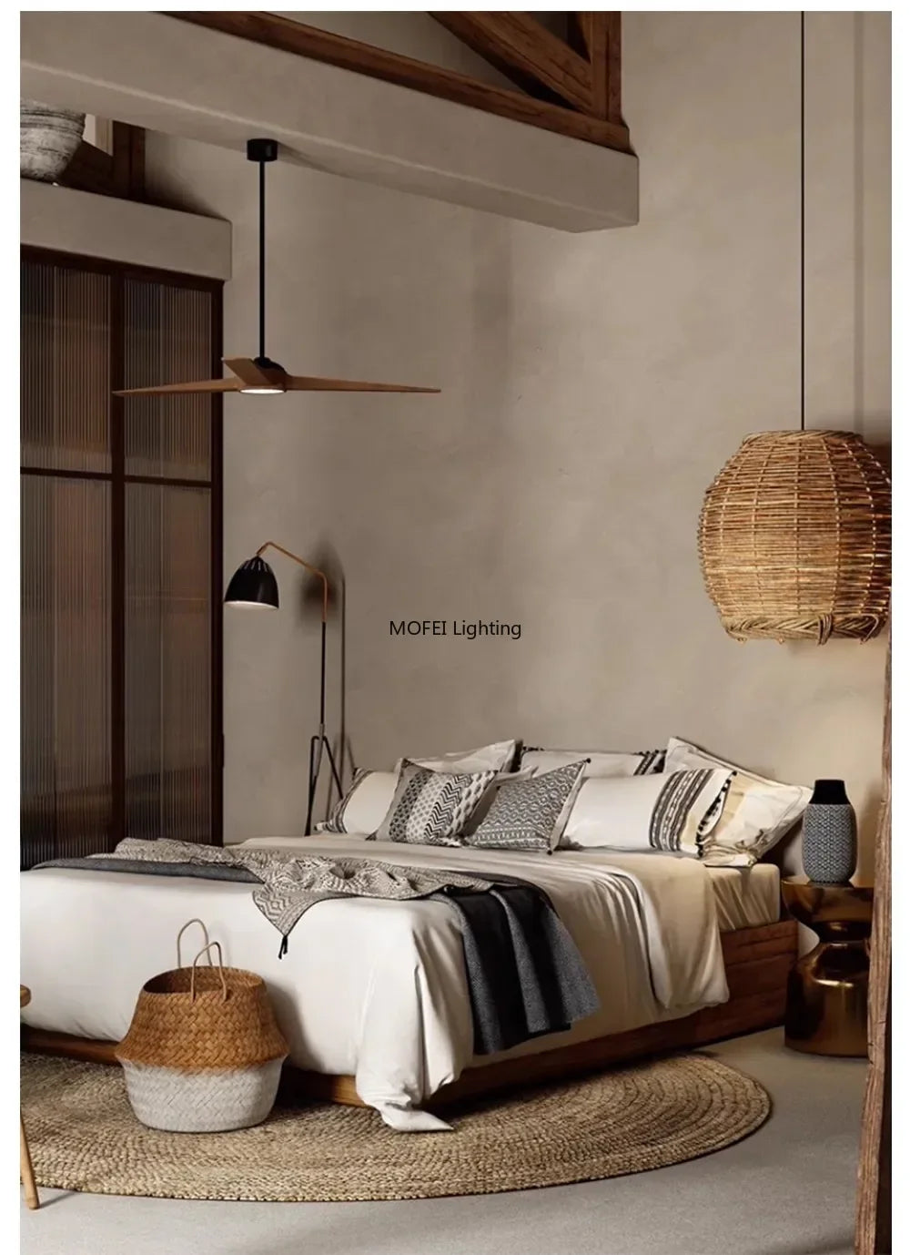 Lustre Rotin Minimaliste Wabi-Sabi 40/50/60cm | Suspension LED Design | Luminaire Japonais Naturel