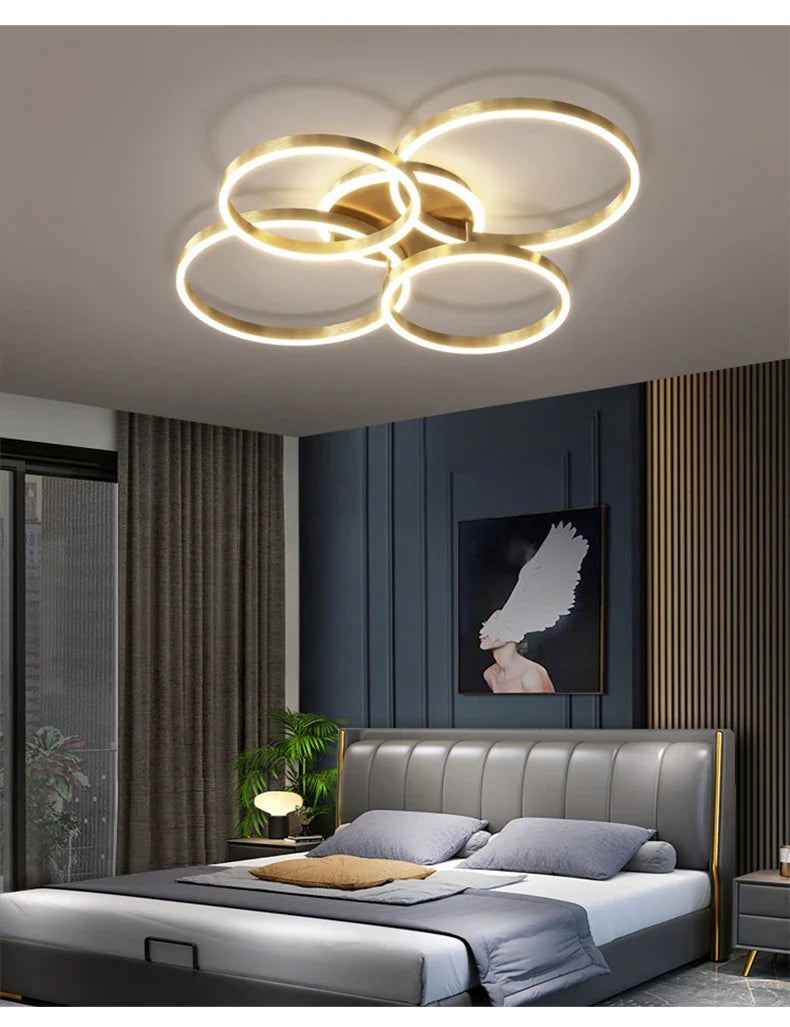 Lustre Chambre Adulte — Doré 3 anneaux