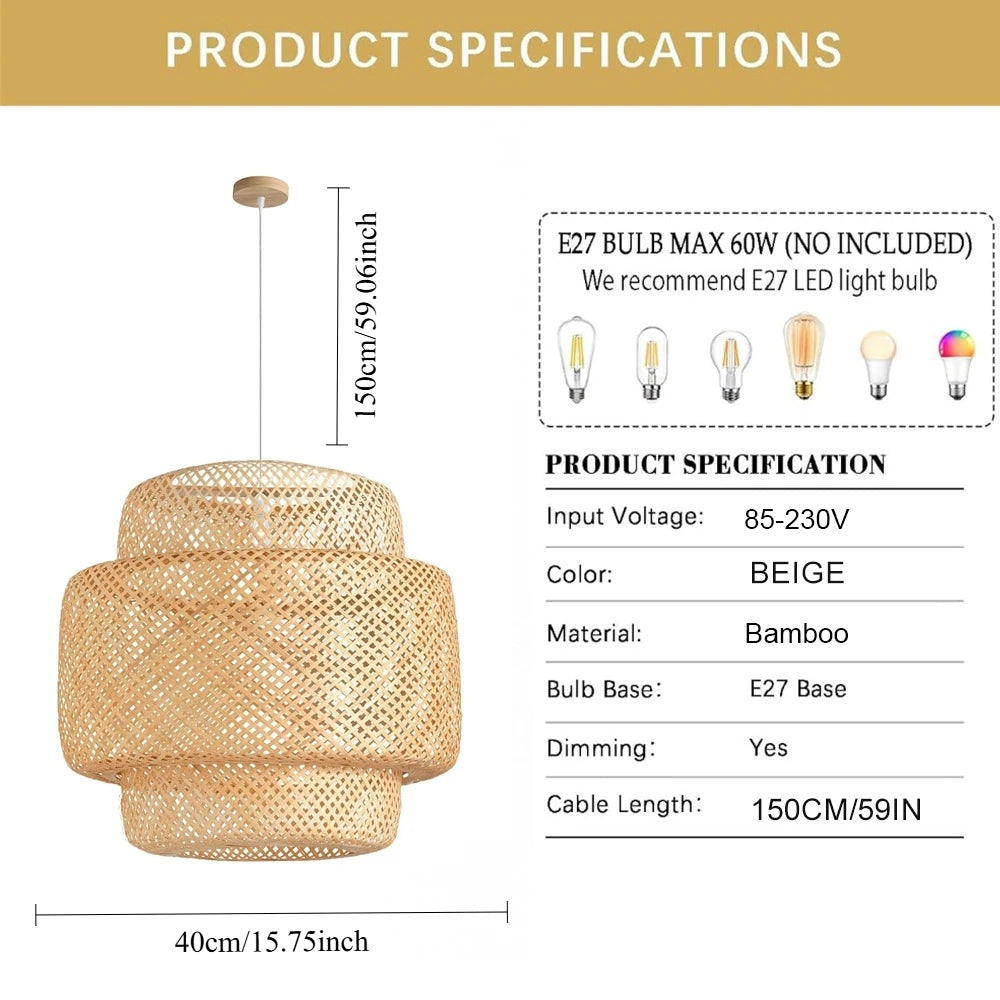 Suspension Bambou 30/40/50cm LED - Lustre Design Naturel