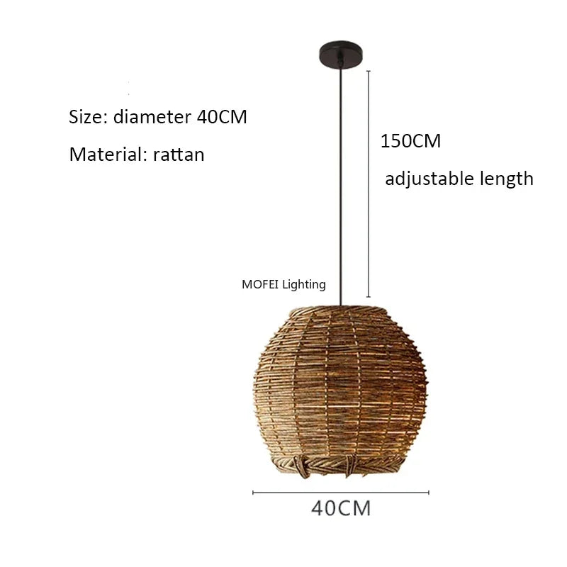Suspension Rotin Wabi Sabi Minimaliste - Lustre Moderne 40/50/60cm