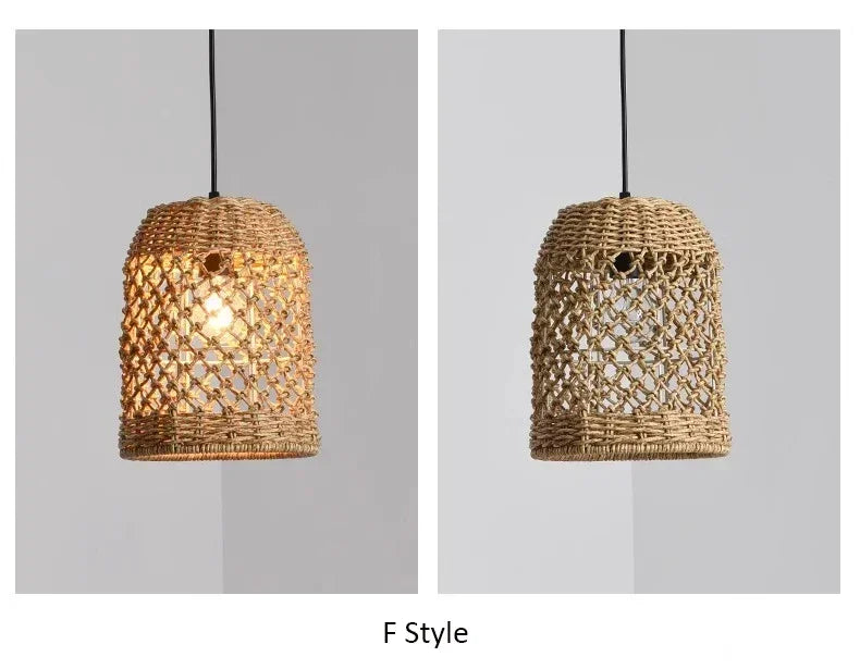 Suspension Bambou Rotin Rétro Japonais - Lustre Artisanal Tressé LED