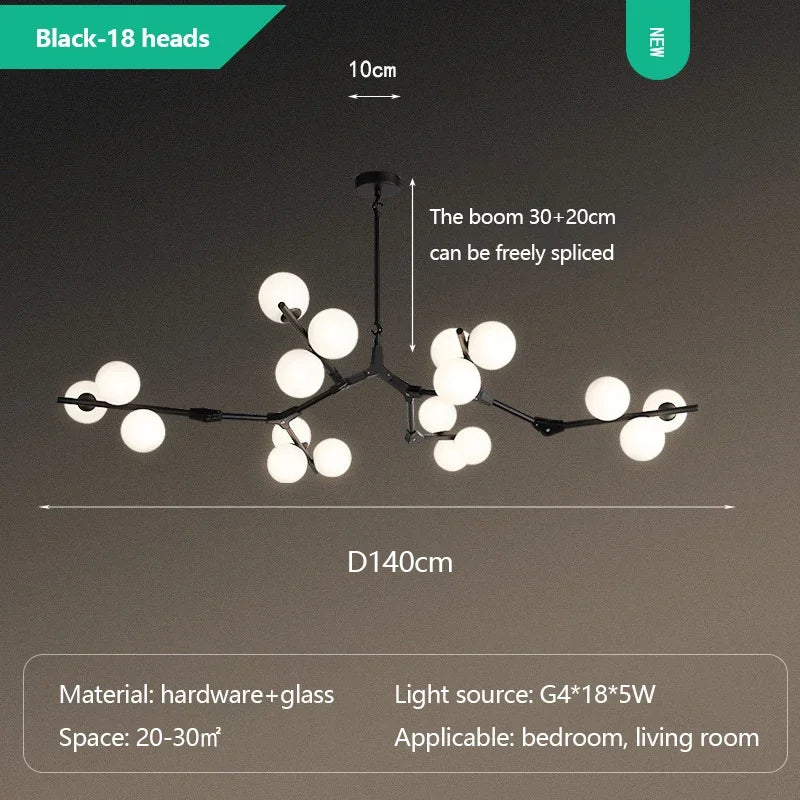 Lustre Boule Design — Noir 24 ampoules