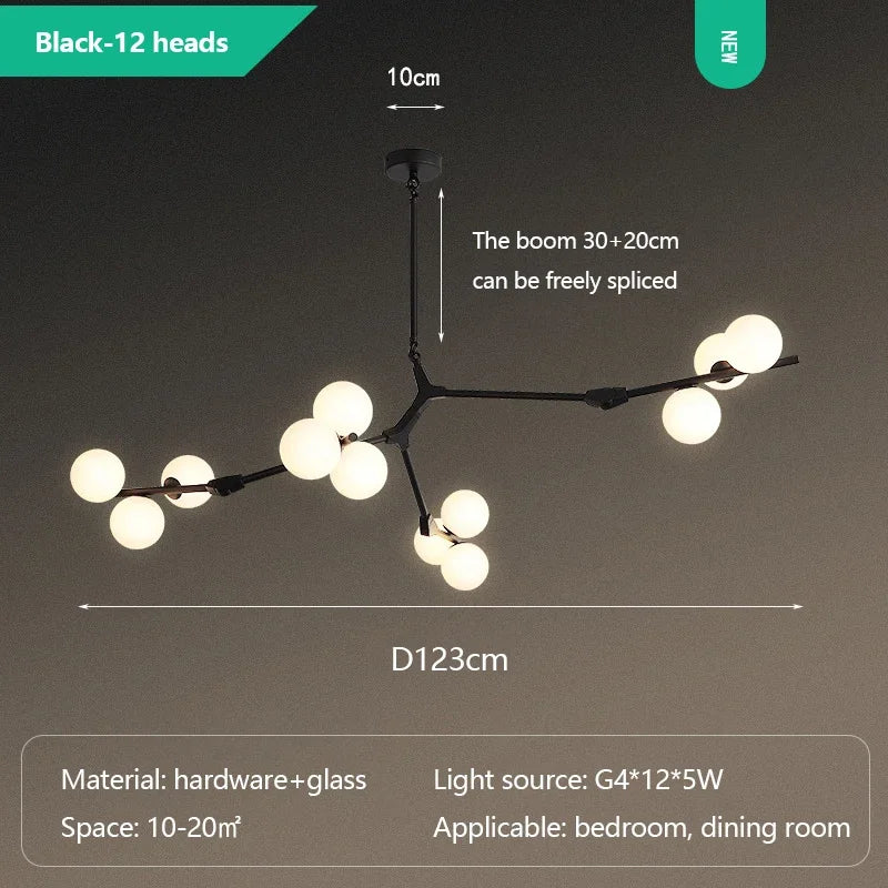 Lustre Boule Design — Noir 24 ampoules