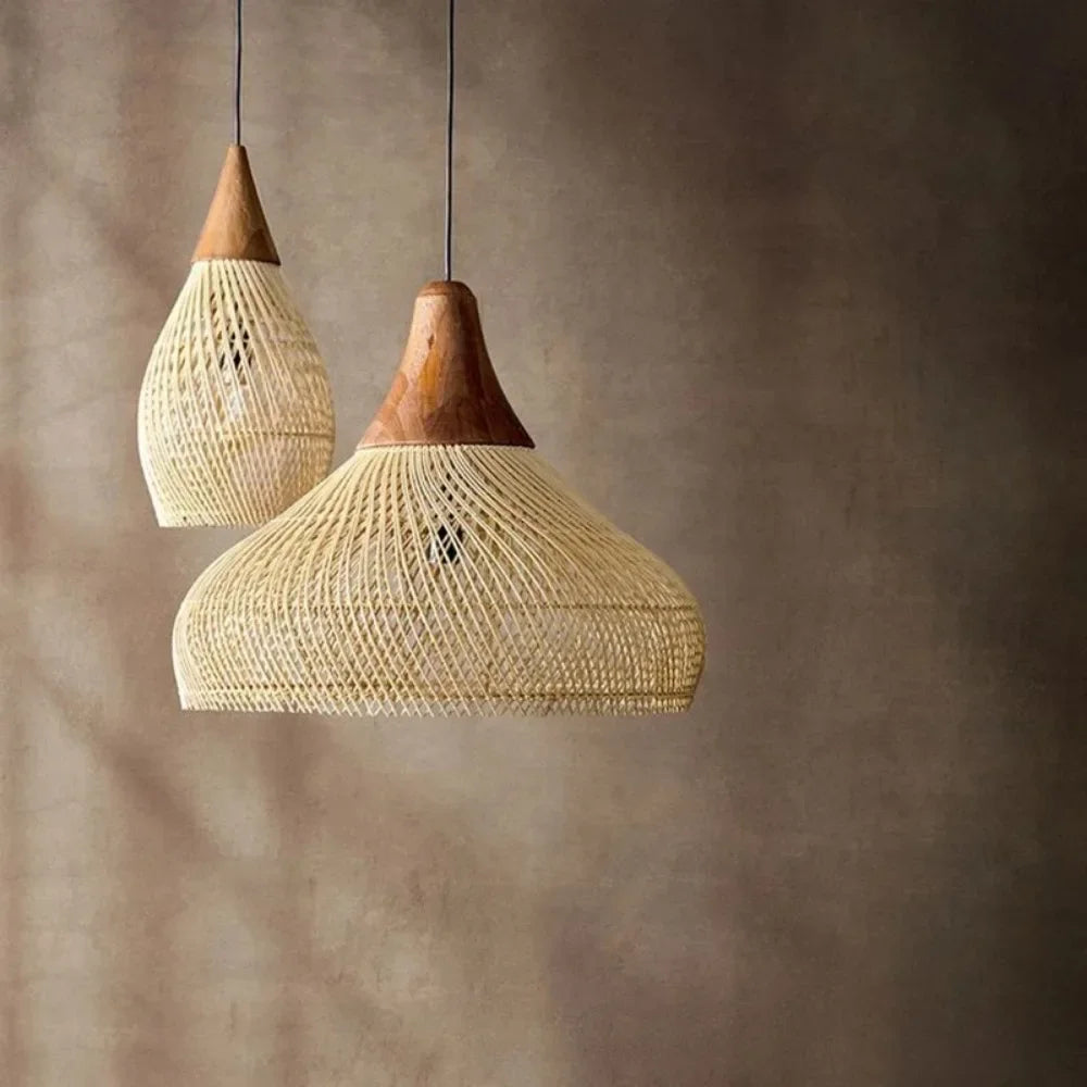 Suspension Rotin Wabi Sabi 40/50/60cm - Lustre LED Style Japonais