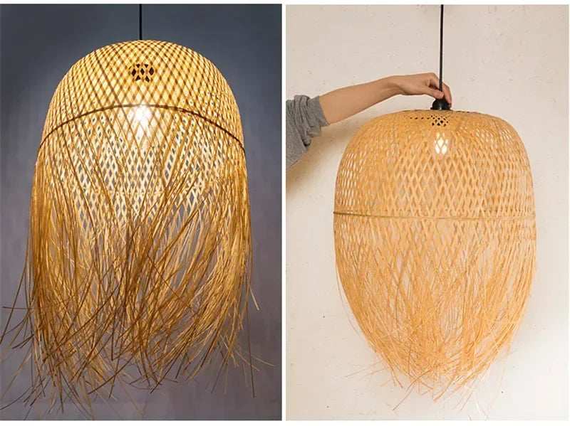 Lustre Bambou Créatif Style Loft - Suspension LED Asiatique Artisanal