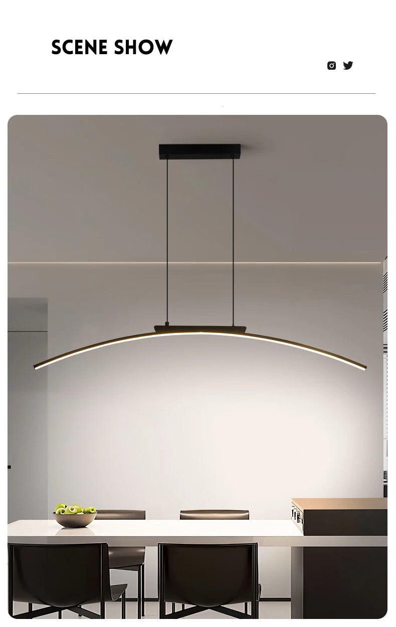 Lustre Arc LED Contemporain Dimmable — Cuisine et Restaurant — Design Épuré