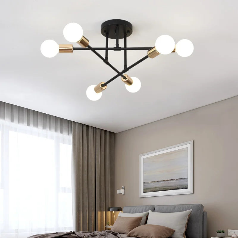 Lustre Industriel Design — Fer Forgé 6 Têtes — Salon et Salle à Manger LED