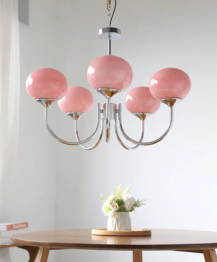 Lustre Chambre Fille — 5 ampoules argent rose