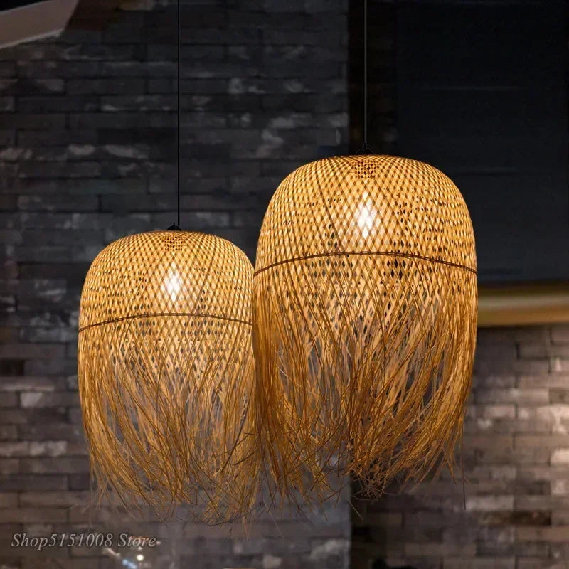 Lustre Bambou Créatif Style Loft - Suspension LED Asiatique Artisanal